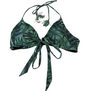 Amiani Leaf Print Halter Tie Front Triangle Swim Bikini Top Green XL